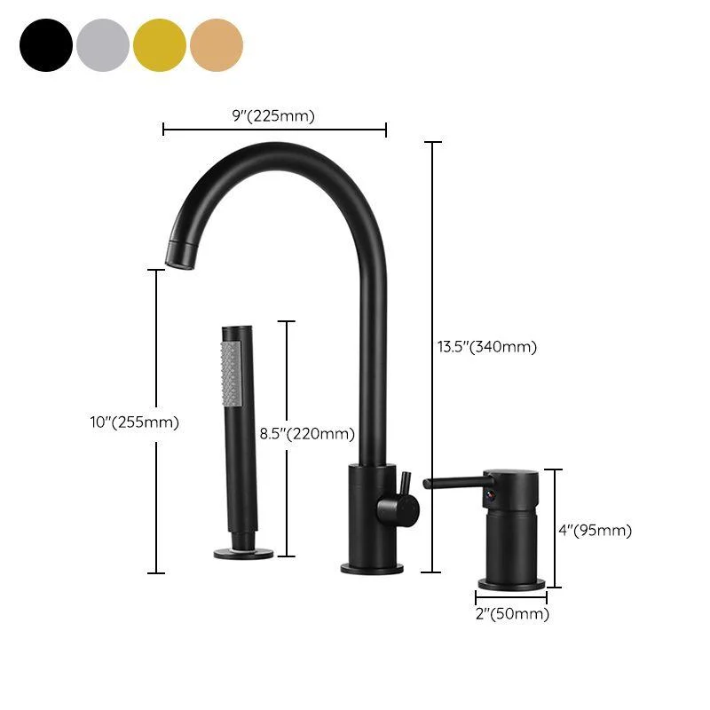 Modern Deck Mounted Metal Tub Filler Gooseneck Tap in Black/Gold/Silver -Bathlova