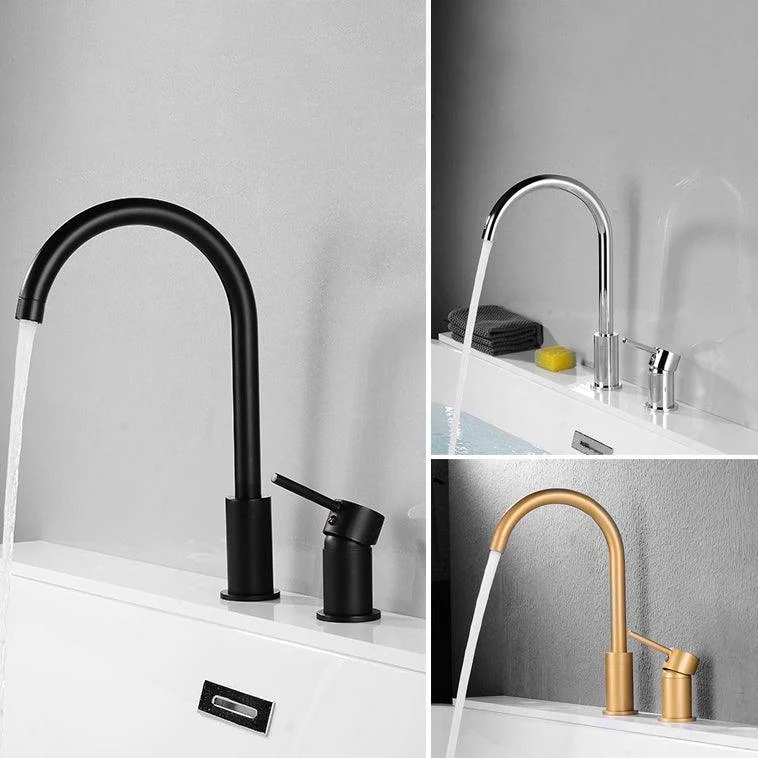 Modern Deck Mounted Metal Tub Filler Gooseneck Tap in Black/Gold/Silver -Bathlova