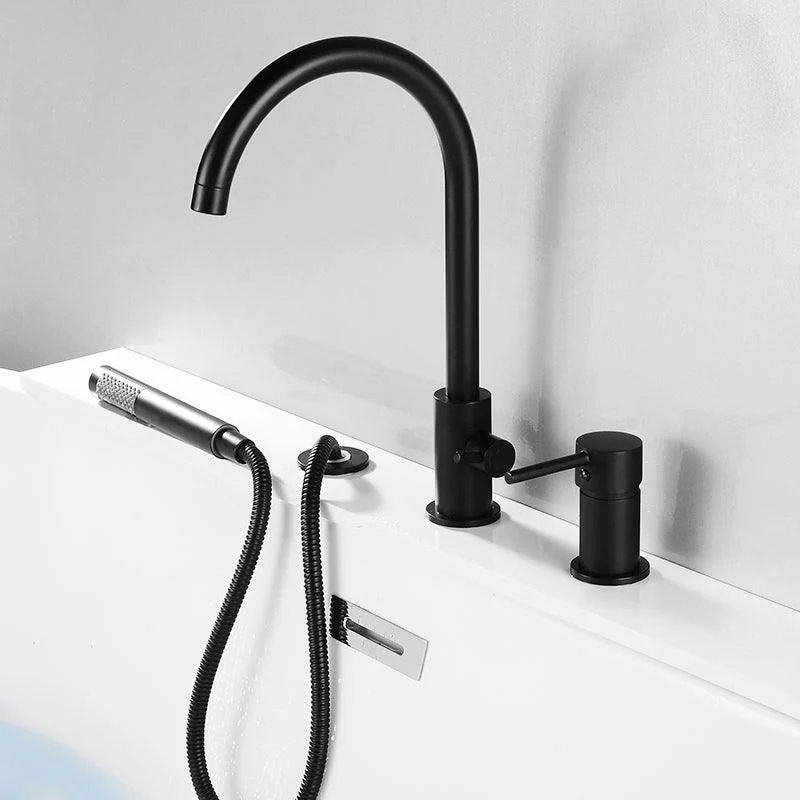 Modern Deck Mounted Metal Tub Filler Gooseneck Tap in Black/Gold/Silver -Bathlova