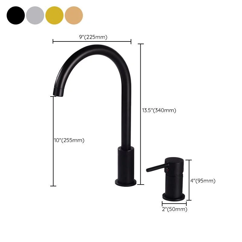 Modern Deck Mounted Metal Tub Filler Gooseneck Tap in Black/Gold/Silver -Bathlova