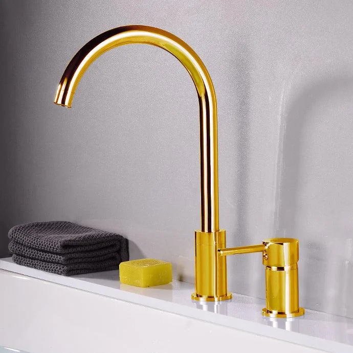 Modern Deck Mounted Metal Tub Filler Gooseneck Tap in Black/Gold/Silver -Bathlova