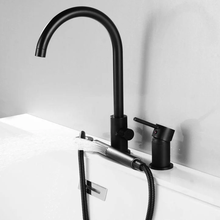 Modern Deck Mounted Metal Tub Filler Gooseneck Tap in Black/Gold/Silver -Bathlova