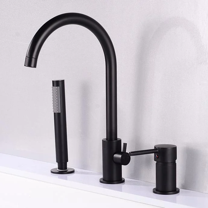 Modern Deck Mounted Metal Tub Filler Gooseneck Tap in Black/Gold/Silver -Bathlova