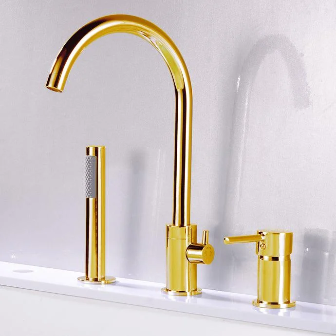 Modern Deck Mounted Metal Tub Filler Gooseneck Tap in Black/Gold/Silver -Bathlova