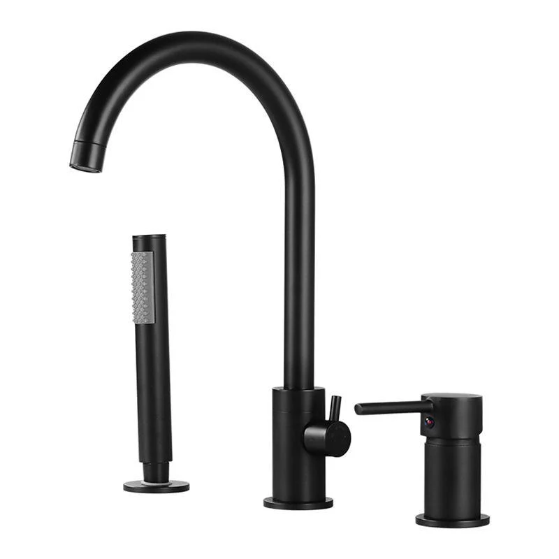 Modern Deck Mounted Metal Tub Filler Gooseneck Tap in Black/Gold/Silver -Bathlova