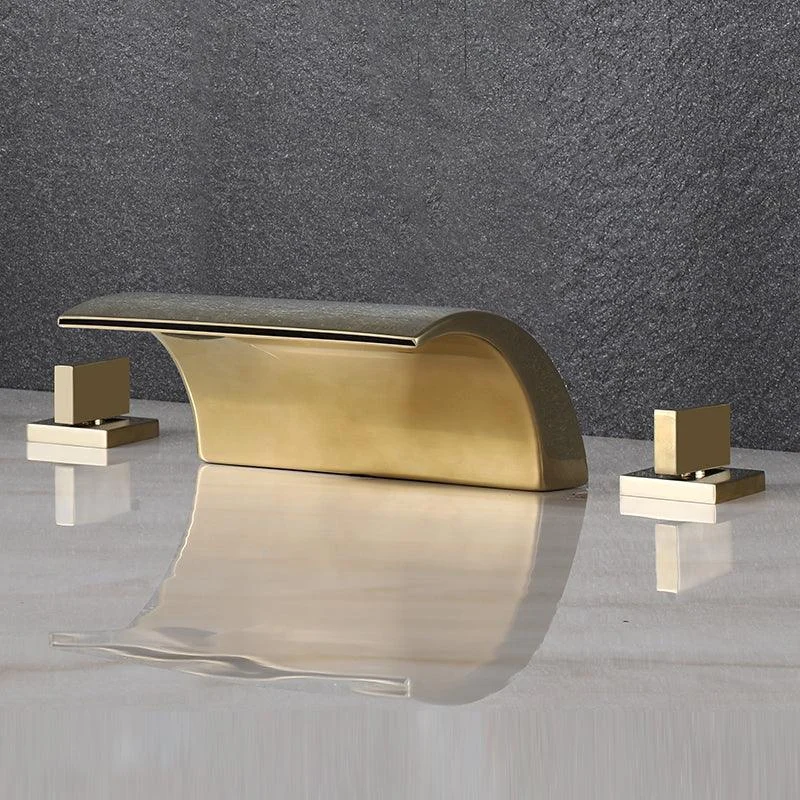 Modern Deck Mounted Metal Tub Filler Low Arc Tap in Black/Gold -Bathlova