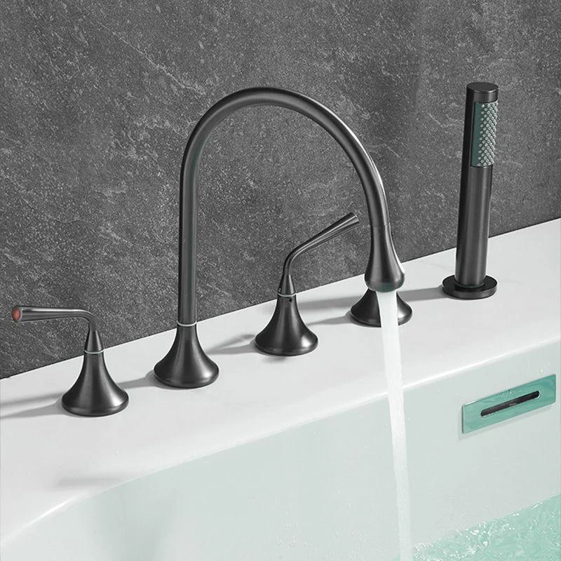 Modern Deck Mounted Metal Tub Filler Three Handles High Arch Tap -Bathlova