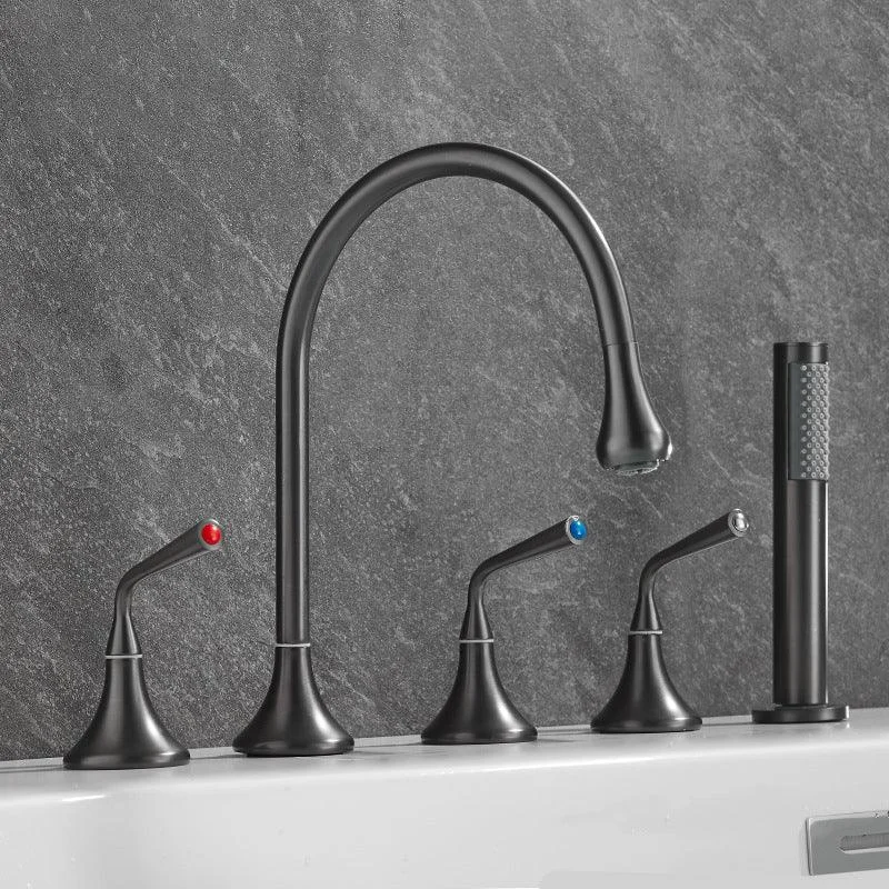 Modern Deck Mounted Metal Tub Filler Three Handles High Arch Tap -Bathlova