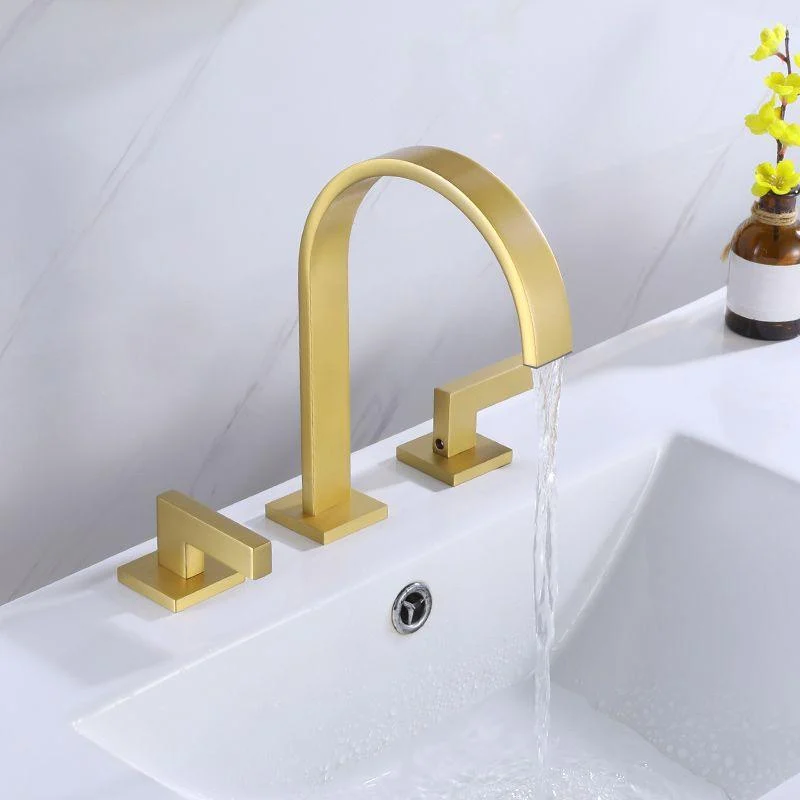 Modern Double Handle Sink Tap with Water Inlet Pipe Bathroom Brass Sink Tap -Bathlova