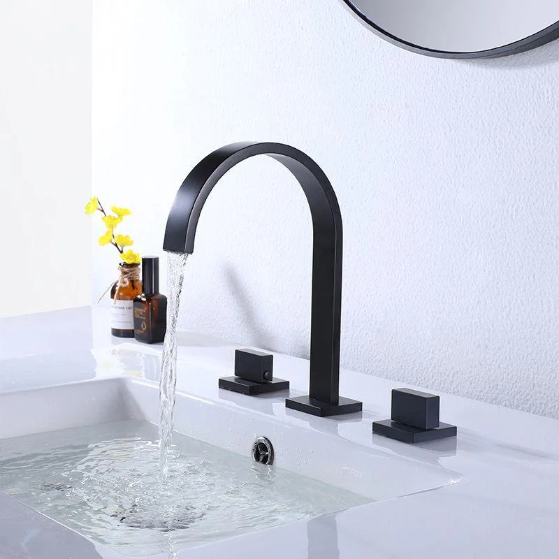 Modern Double Handle Sink Tap with Water Inlet Pipe Bathroom Brass Sink Tap -Bathlova