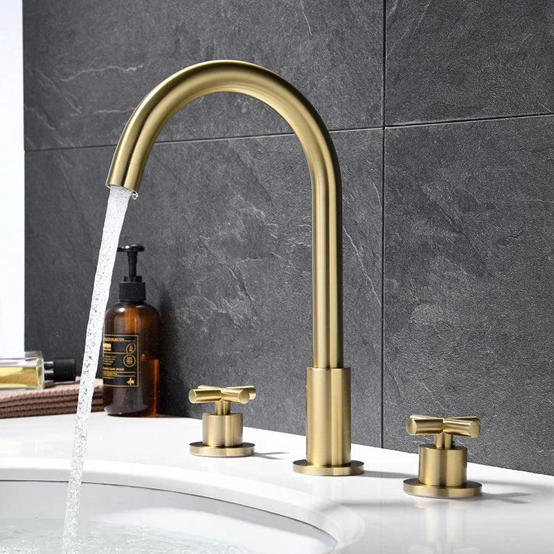 Modern Double Handle Sink Tap with Water Inlet Pipe Bathroom Brass Sink Tap -Bathlova