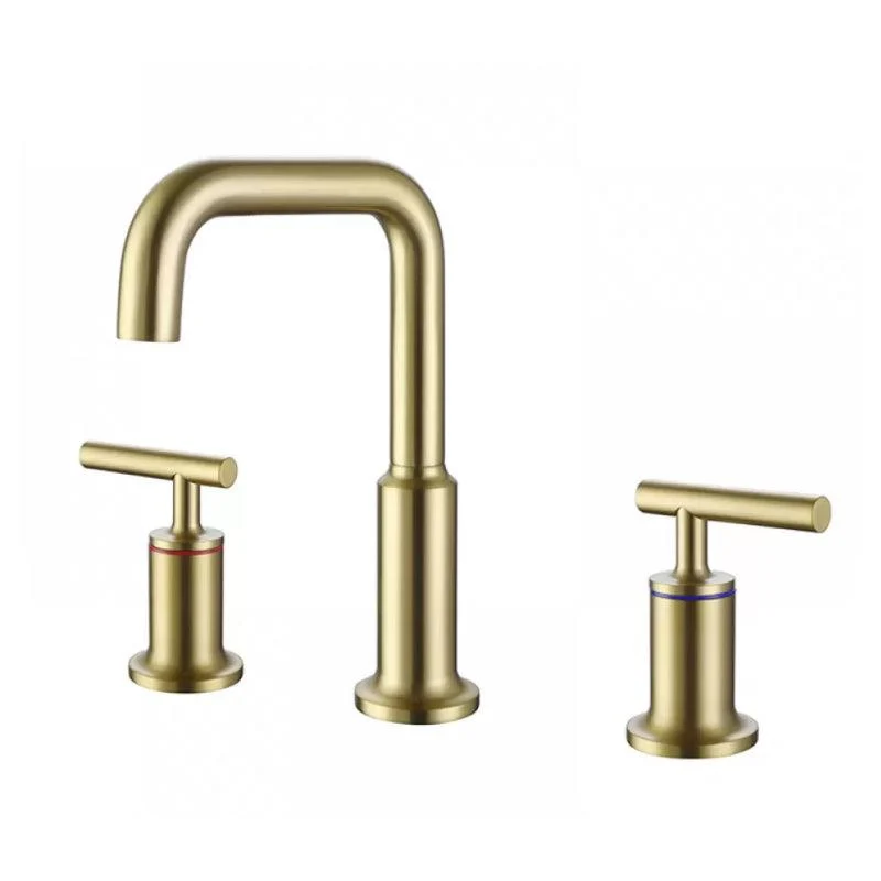 Modern Double Handle Sink Tap with Water Inlet Pipe Bathroom Brass Sink Tap -Bathlova