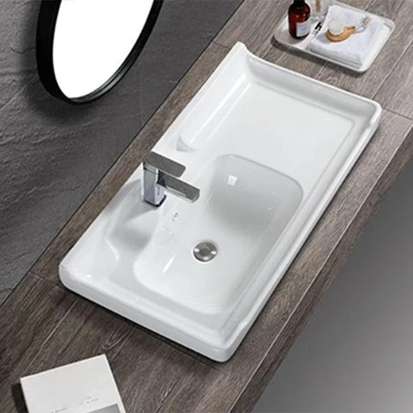 Modern Drop-in Bathroom Sink Rectangular Porcelain with Overflow Vessel Sink -Bathlova