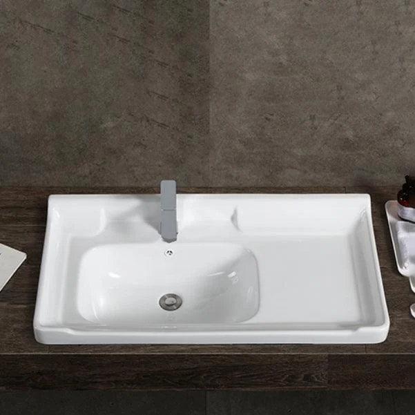 Modern Drop-in Bathroom Sink Rectangular Porcelain with Overflow Vessel Sink -Bathlova