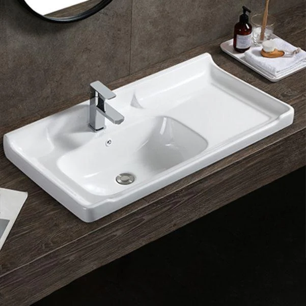 Modern Drop-in Bathroom Sink Rectangular Porcelain with Overflow Vessel Sink -Bathlova