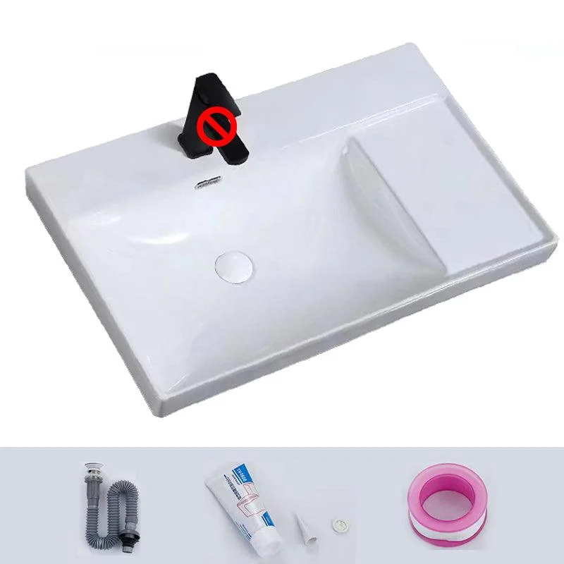 Modern Drop-in Bathroom Sink Rectangular Porcelain with Overflow Vessel Sink -Bathlova