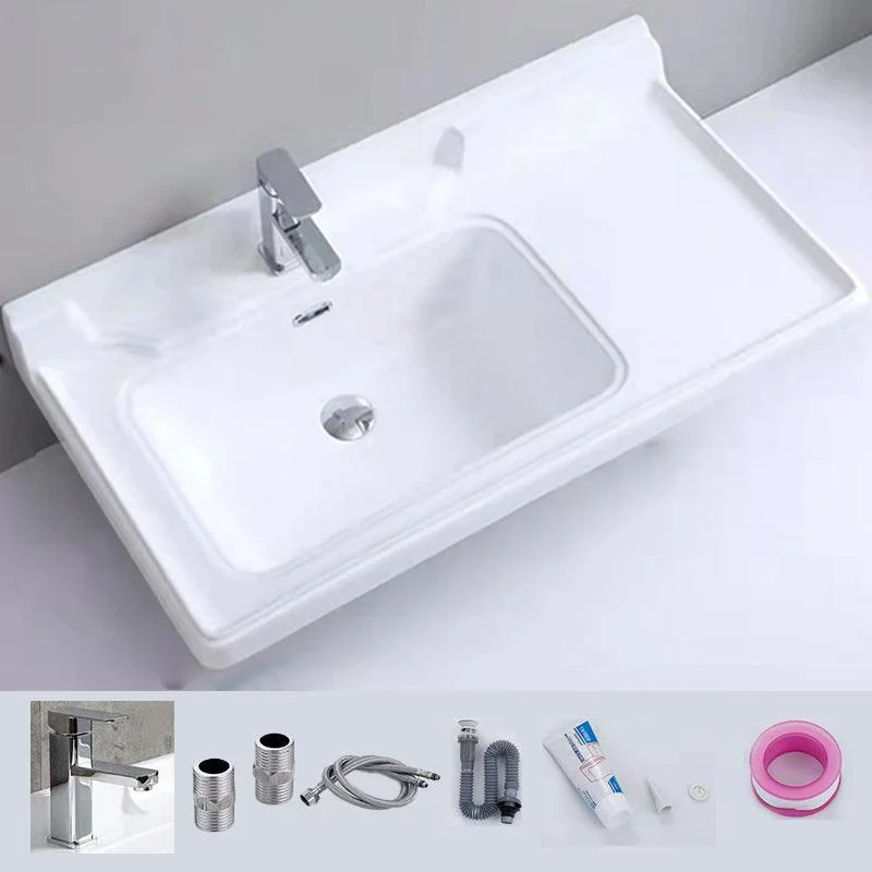 Modern Drop-in Bathroom Sink Rectangular Porcelain with Overflow Vessel Sink -Bathlova