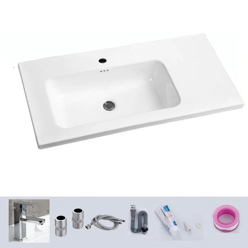 Modern Drop-in Bathroom Sink Rectangular Porcelain with Overflow Vessel Sink -Bathlova