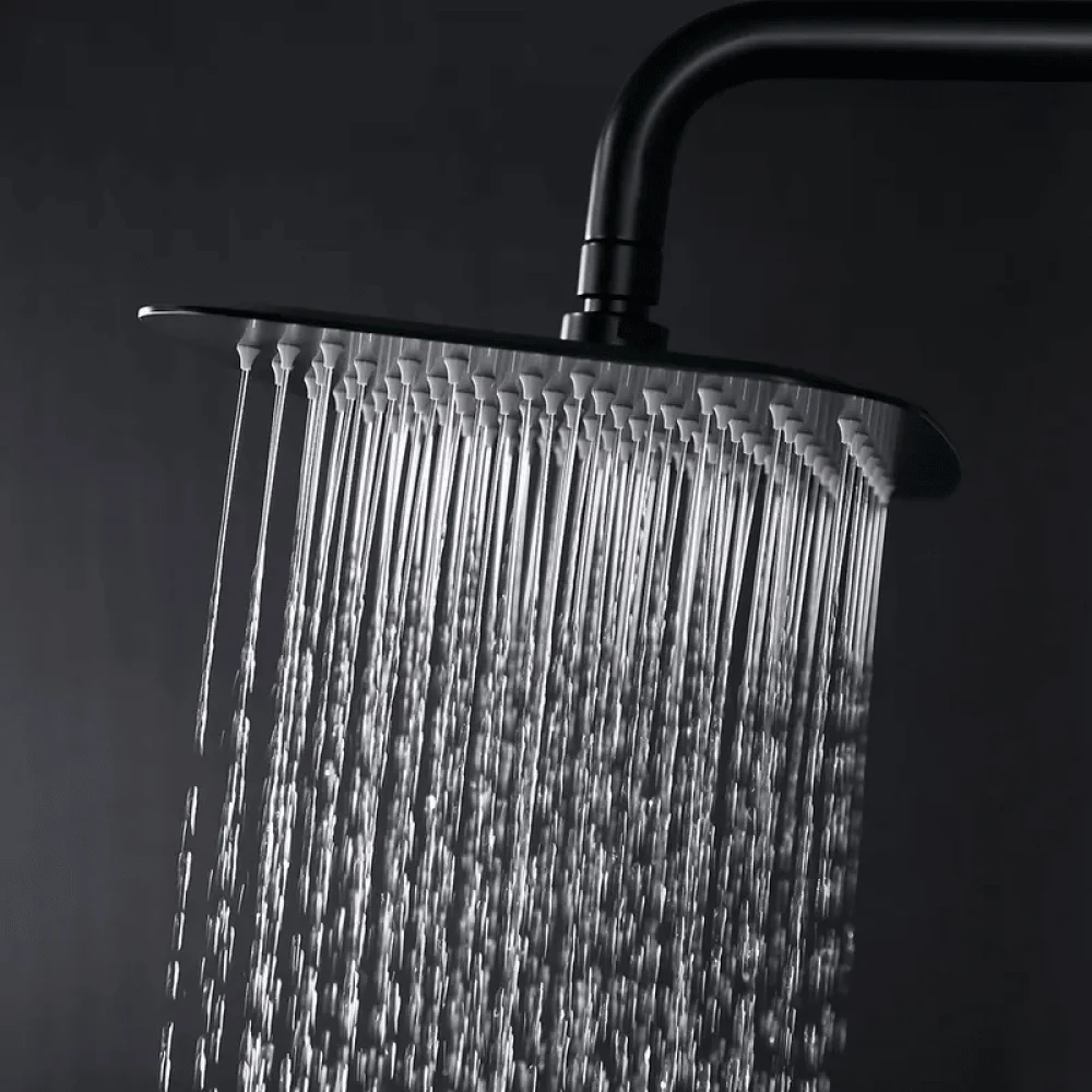 Modern Exposed Thermostatic Shower Fixture with Hand Shower in Matte Black - Rainfall Shower -Bathlova