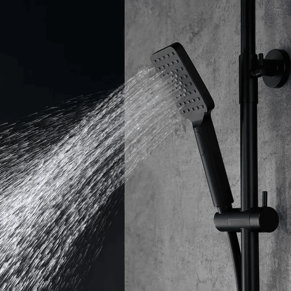 Modern Exposed Thermostatic Shower Fixture with Hand Shower in Matte Black - Rainfall Shower -Bathlova