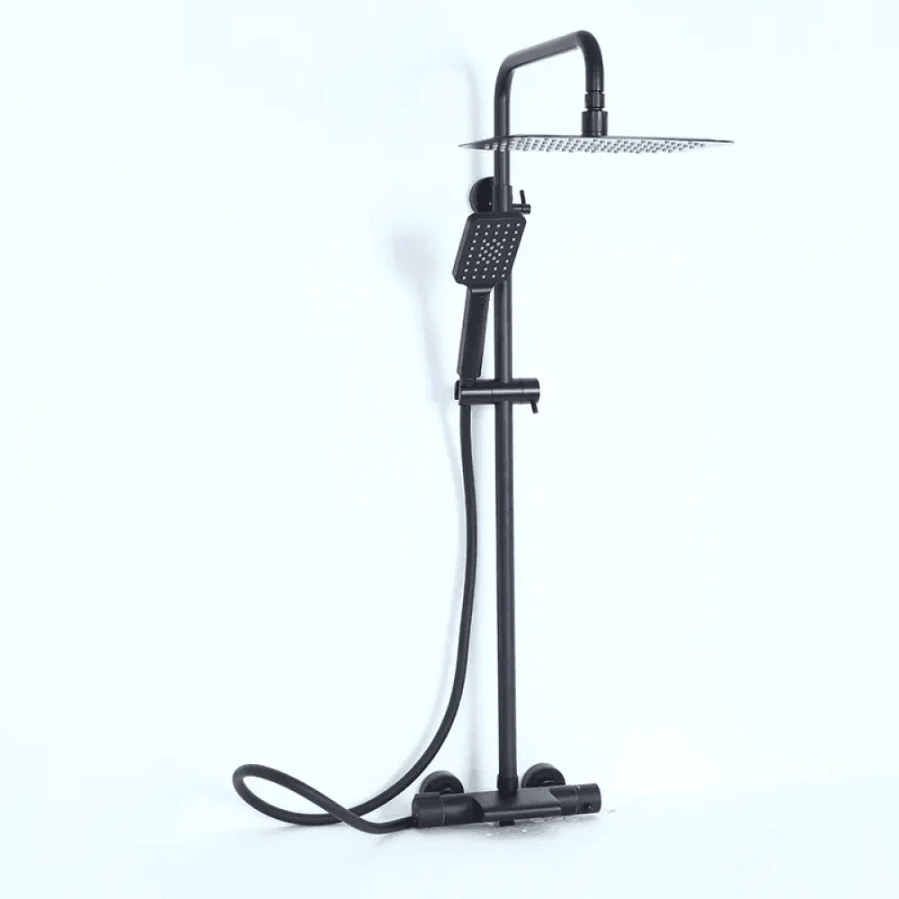 Modern Exposed Thermostatic Shower Fixture with Hand Shower in Matte Black - Rainfall Shower -Bathlova