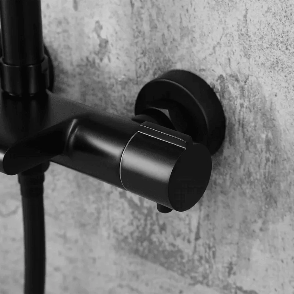 Modern Exposed Thermostatic Shower Fixture with Hand Shower in Matte Black - Rainfall Shower -Bathlova