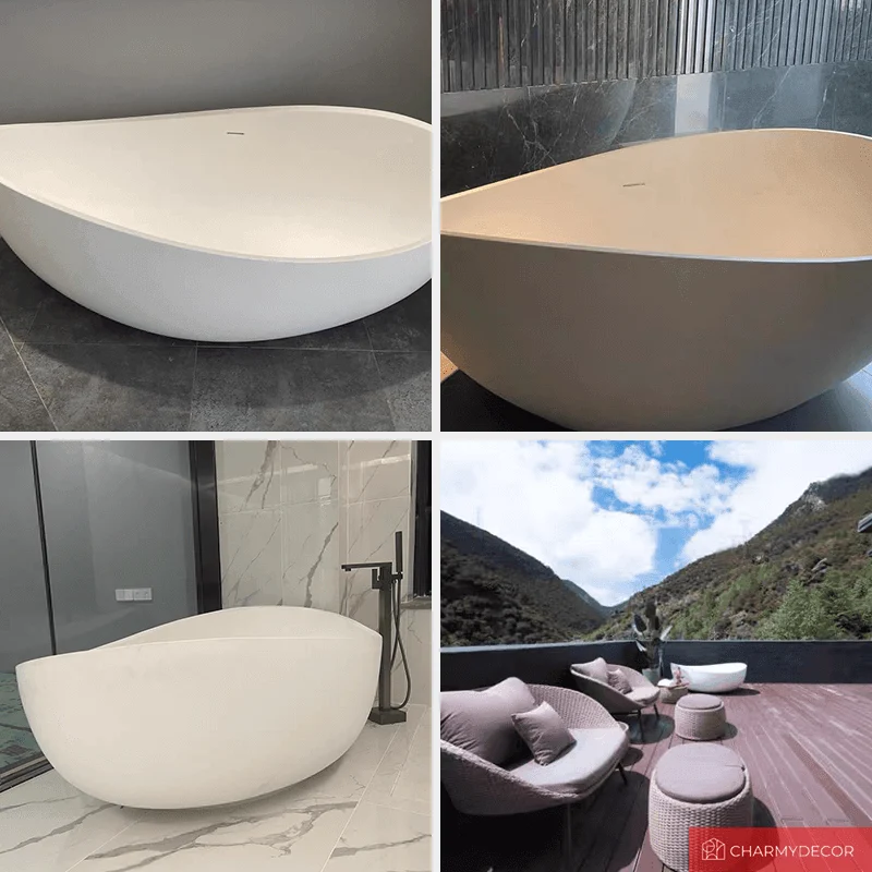 Modern Faux Stone Oval Freestanding Bathtub -Bathlova