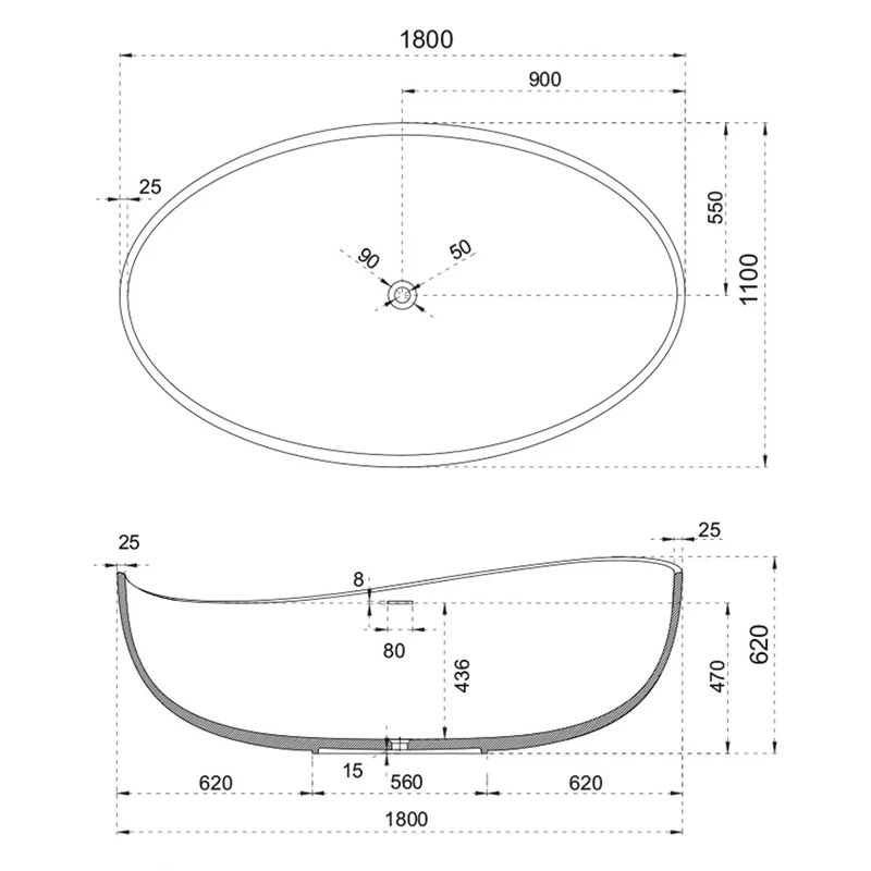 Modern Faux Stone Oval Freestanding Bathtub -Bathlova