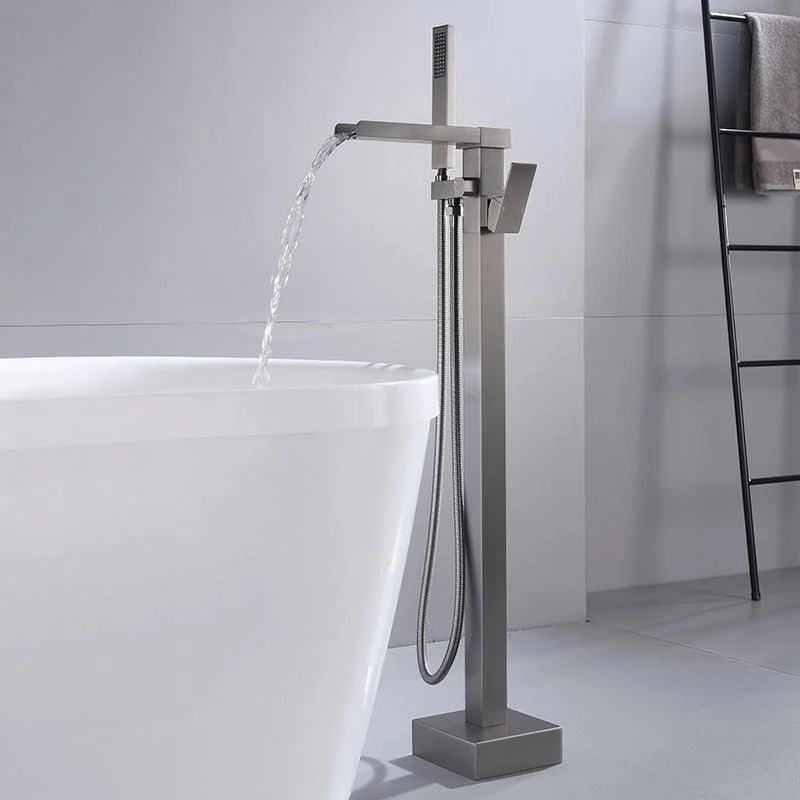 Modern Floor Mounted Copper Freestanding Tub Filler Freestanding Low Arc Tub Filler Trim -Bathlova