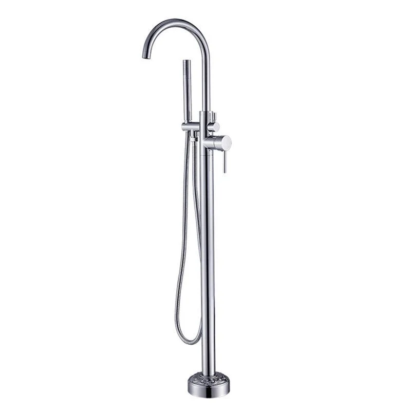 Modern Floor Mounted High Arc Freestanding Tub Filler Freestanding Copper Tub Filler Trim -Bathlova