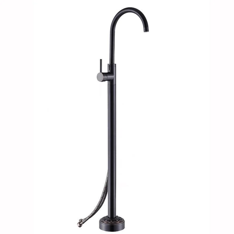 Modern Floor Mounted High Arc Freestanding Tub Filler Freestanding Copper Tub Filler Trim -Bathlova