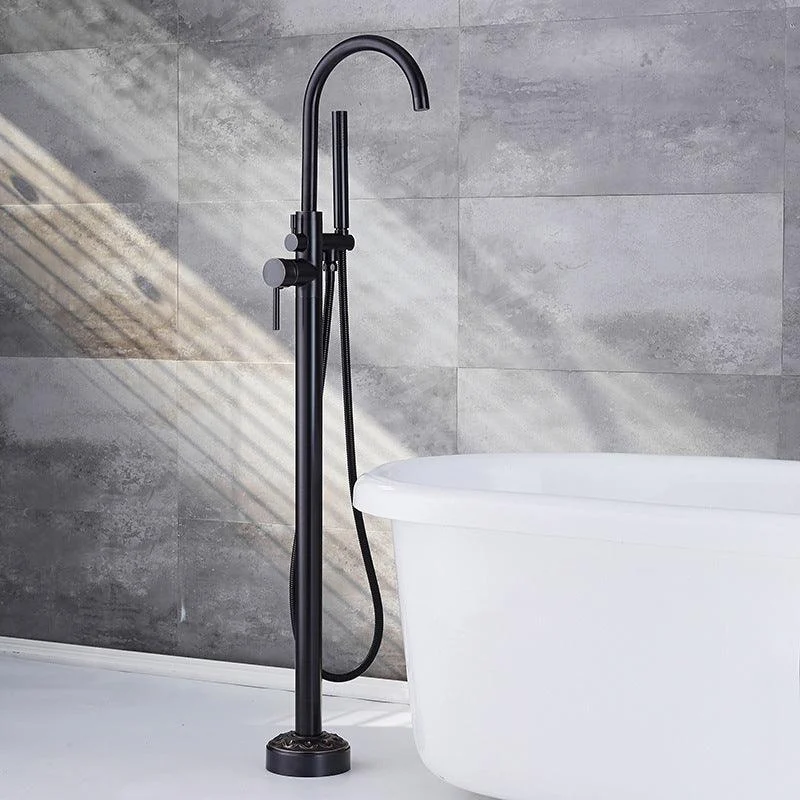 Modern Floor Mounted High Arc Freestanding Tub Filler Freestanding Copper Tub Filler Trim -Bathlova