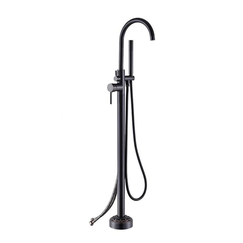 Modern Floor Mounted High Arc Freestanding Tub Filler Freestanding Copper Tub Filler Trim -Bathlova