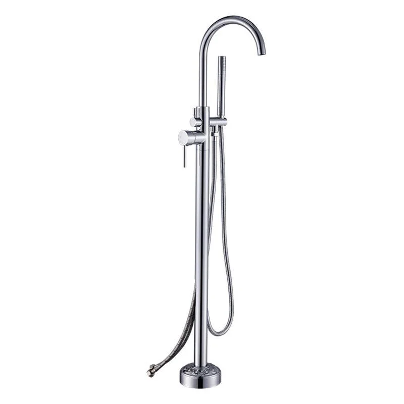 Modern Floor Mounted High Arc Freestanding Tub Filler Freestanding Copper Tub Filler Trim -Bathlova