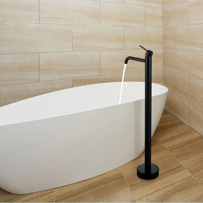 Modern Floor Mounted High Arc Freestanding Tub Filler Metal Freestanding Tub Filler Trim -Bathlova