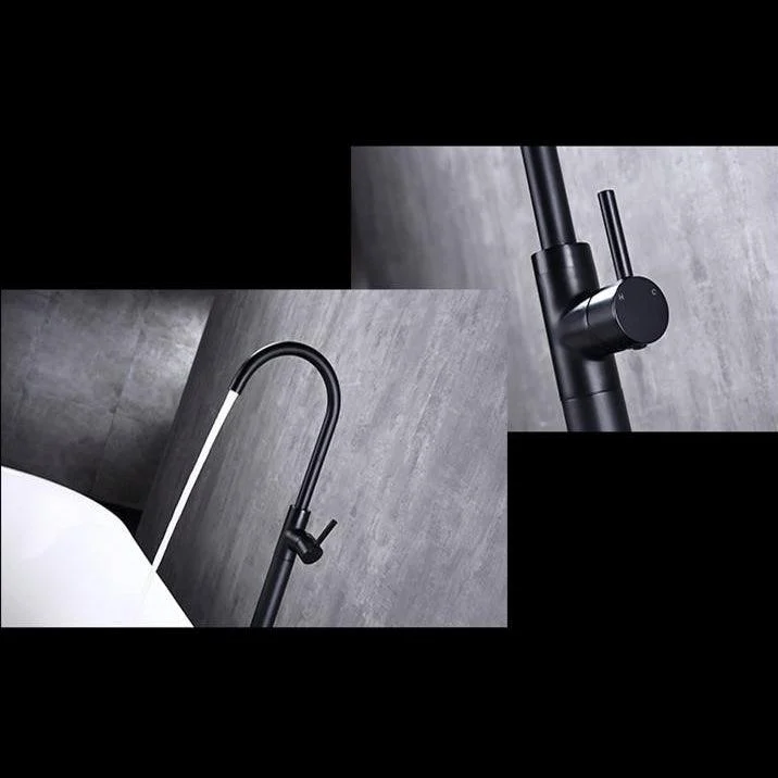 Modern Floor Mounted High Arc Freestanding Tub Filler Metal Freestanding Tub Filler Trim -Bathlova