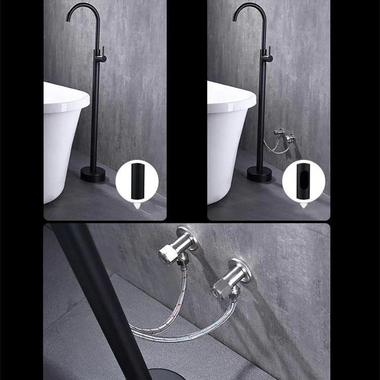 Modern Floor Mounted High Arc Freestanding Tub Filler Metal Freestanding Tub Filler Trim -Bathlova