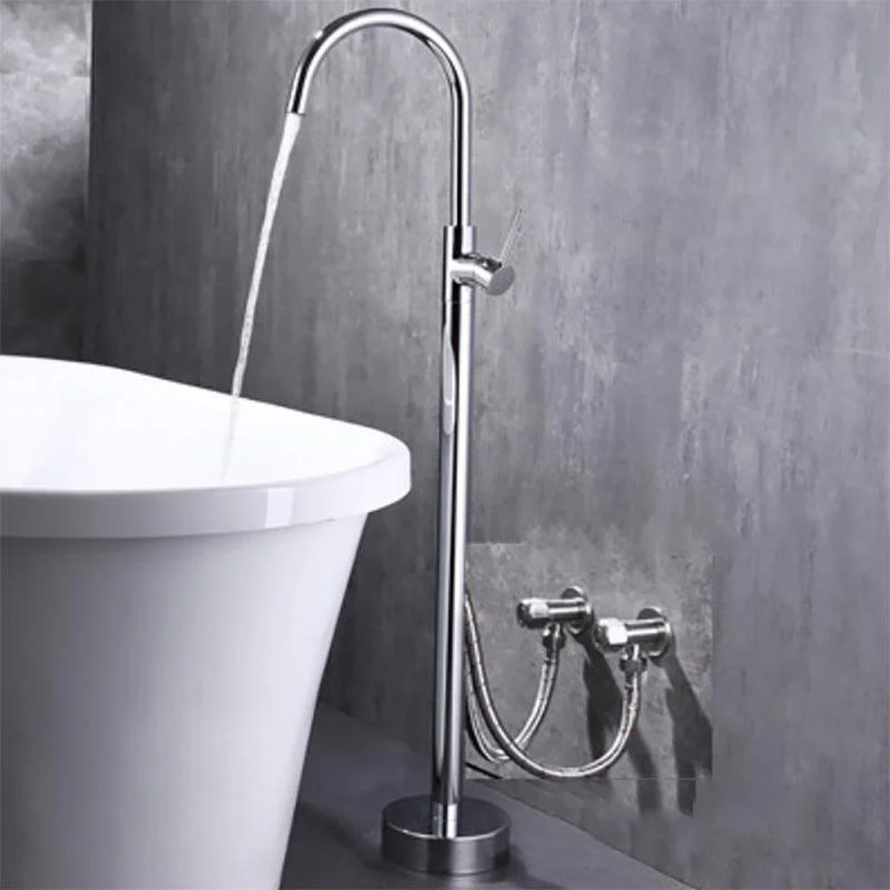 Modern Floor Mounted High Arc Freestanding Tub Filler Metal Freestanding Tub Filler Trim -Bathlova