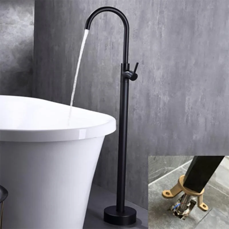 Modern Floor Mounted High Arc Freestanding Tub Filler Metal Freestanding Tub Filler Trim -Bathlova