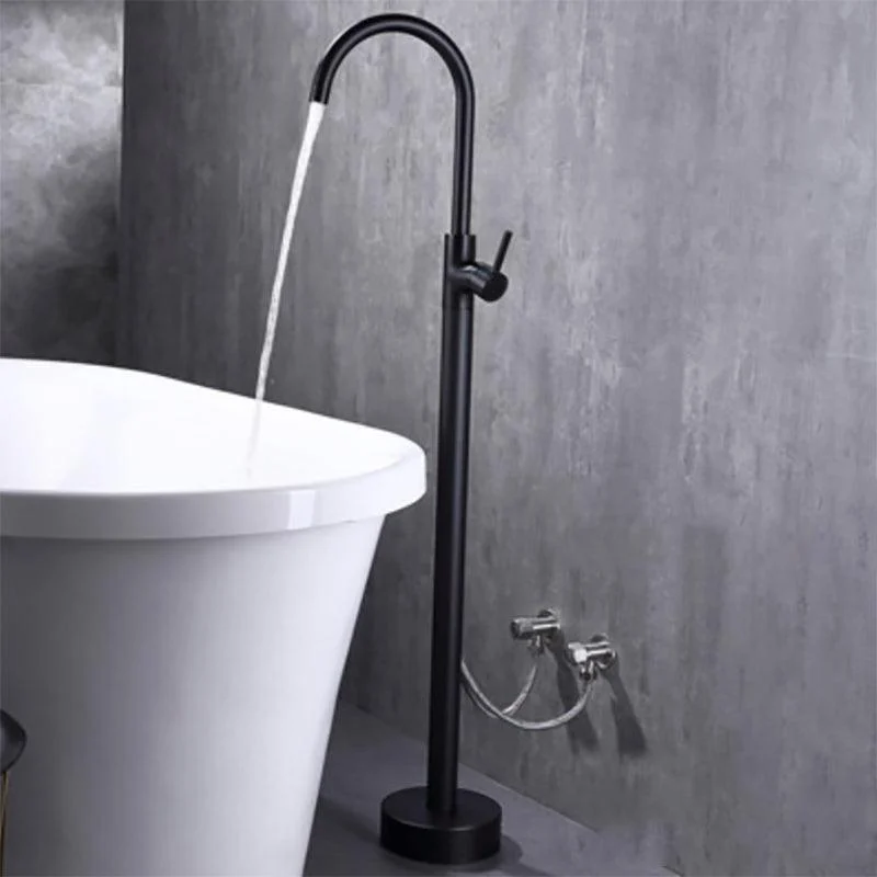 Modern Floor Mounted High Arc Freestanding Tub Filler Metal Freestanding Tub Filler Trim -Bathlova