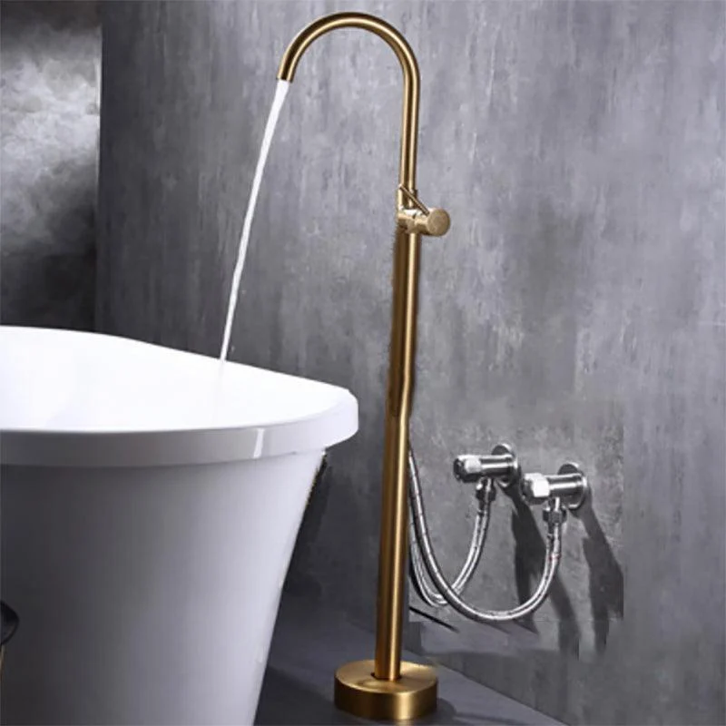 Modern Floor Mounted High Arc Freestanding Tub Filler Metal Freestanding Tub Filler Trim -Bathlova