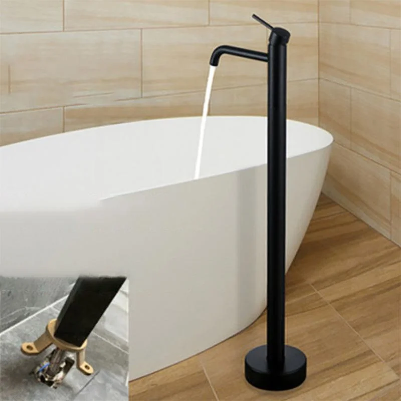 Modern Floor Mounted High Arc Freestanding Tub Filler Metal Freestanding Tub Filler Trim -Bathlova