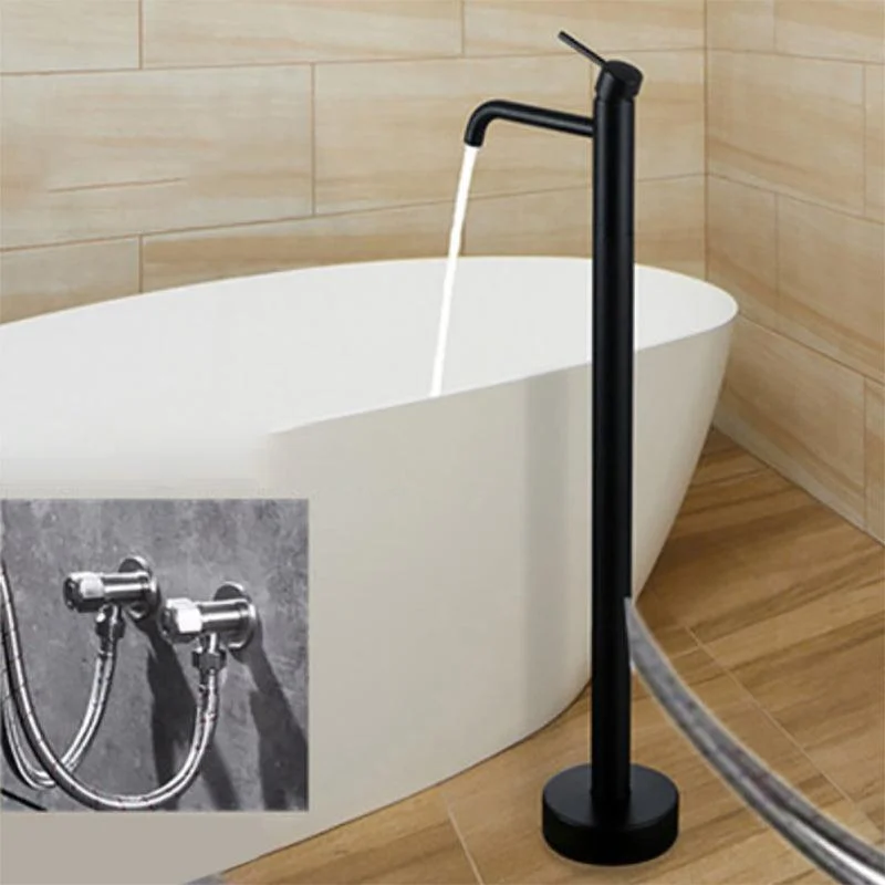 Modern Floor Mounted High Arc Freestanding Tub Filler Metal Freestanding Tub Filler Trim -Bathlova