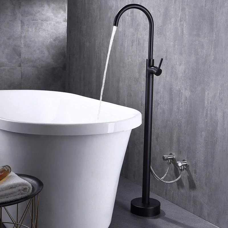 Modern Floor Mounted High Arc Freestanding Tub Filler Metal Freestanding Tub Filler Trim -Bathlova