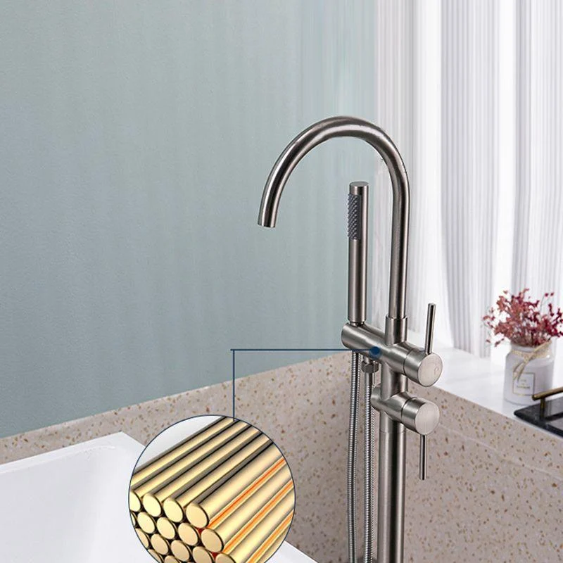 Modern Floor Mounted Metal Freestanding Tub Filler Freestanding High Arc Tub Filler Trim -Bathlova