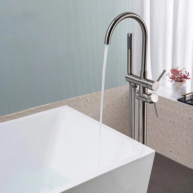 Modern Floor Mounted Metal Freestanding Tub Filler Freestanding High Arc Tub Filler Trim -Bathlova