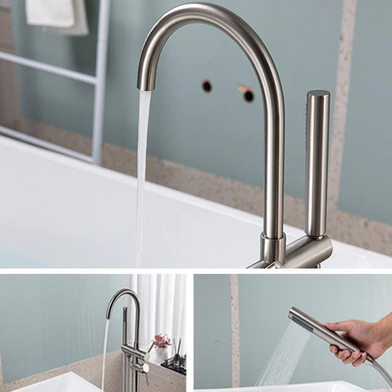 Modern Floor Mounted Metal Freestanding Tub Filler Freestanding High Arc Tub Filler Trim -Bathlova