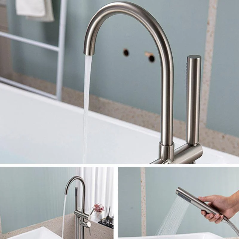 Modern Floor Mounted Metal Freestanding Tub Filler Freestanding High Arc Tub Filler Trim -Bathlova