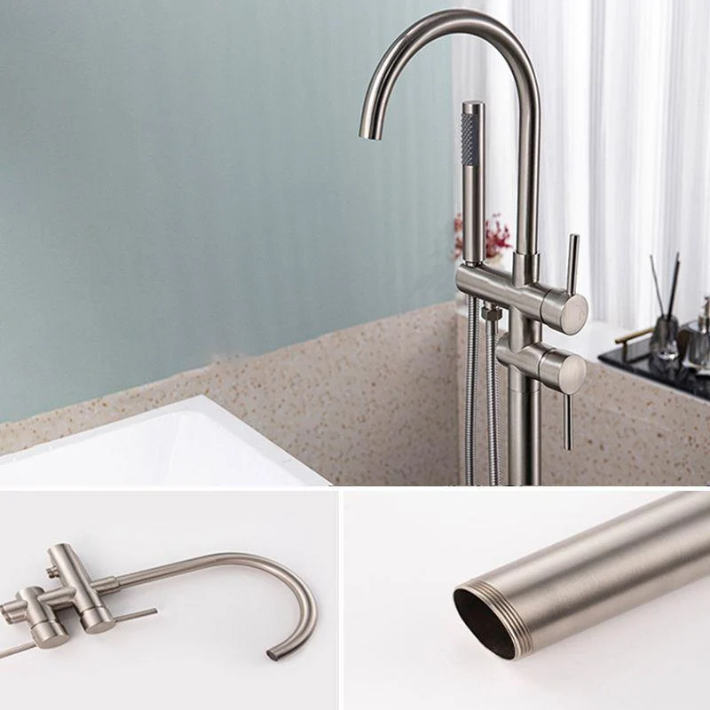 Modern Floor Mounted Metal Freestanding Tub Filler Freestanding High Arc Tub Filler Trim -Bathlova