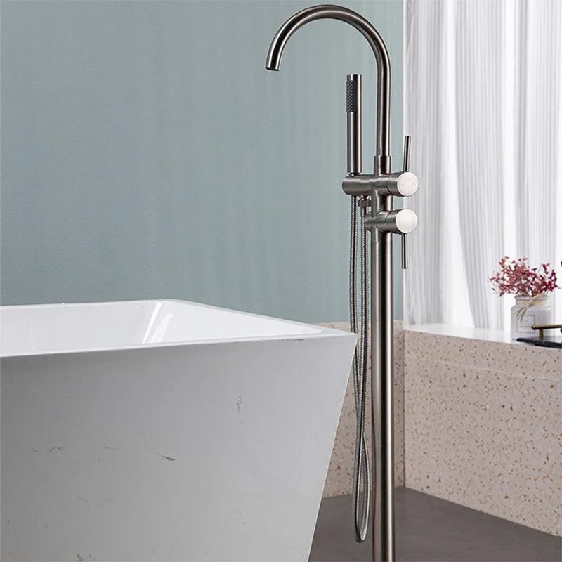 Modern Floor Mounted Metal Freestanding Tub Filler Freestanding High Arc Tub Filler Trim -Bathlova